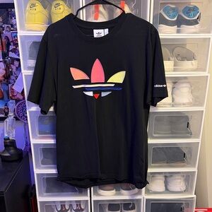 Adidas Black T-Shirt with Colorful Trefoil Design